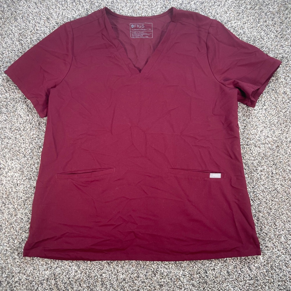FIGS Technical Collection Scrub Top XL Maroon V-Neck FW1100 Womens